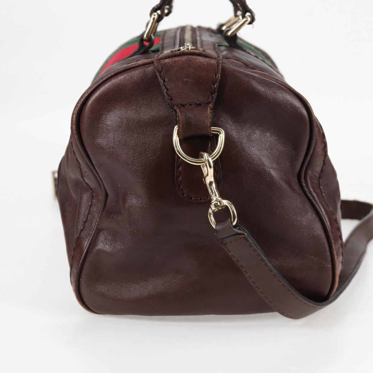GUCCI Web Sherry Line Hand Bag Leather 2way Brown Gold 247205 Auth 136368