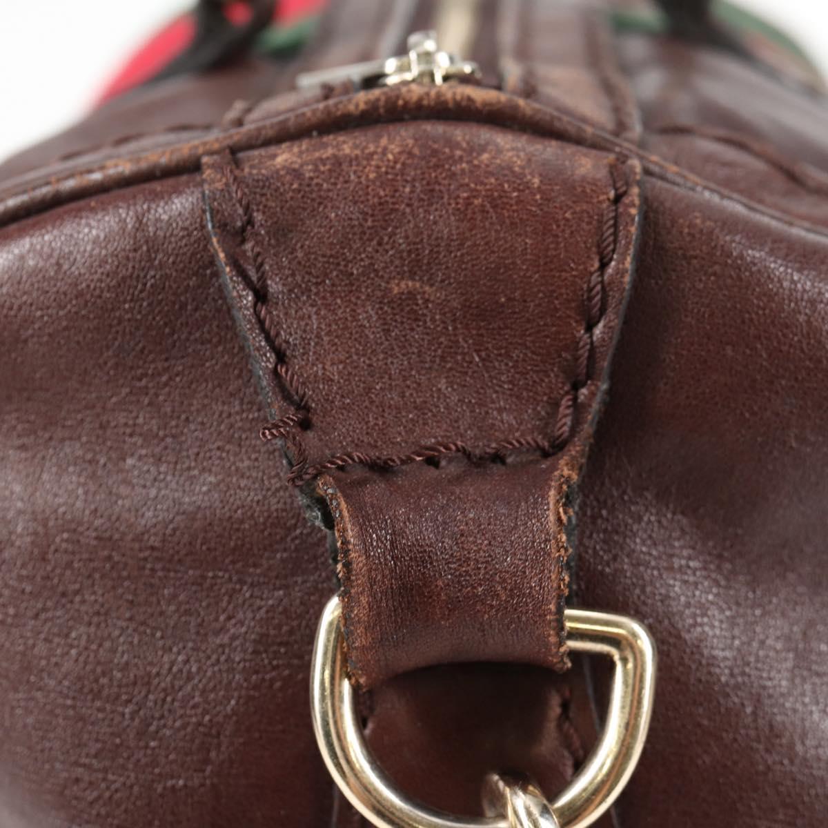 GUCCI Web Sherry Line Hand Bag Leather 2way Brown Gold 247205 Auth 136368