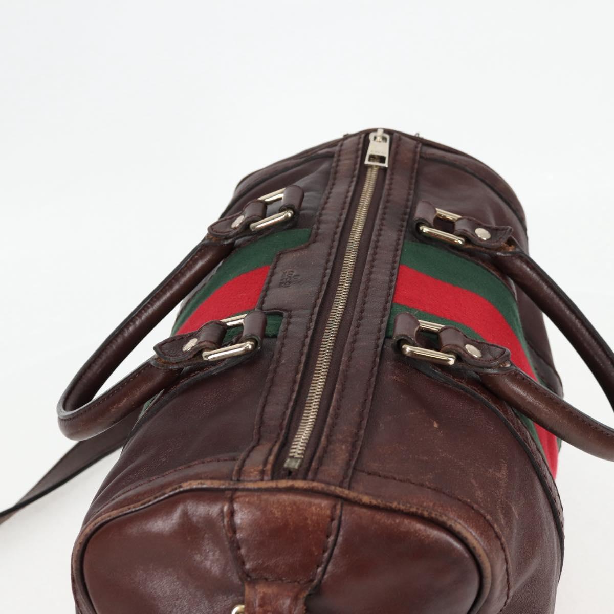 GUCCI Web Sherry Line Hand Bag Leather 2way Brown Gold 247205 Auth 136368