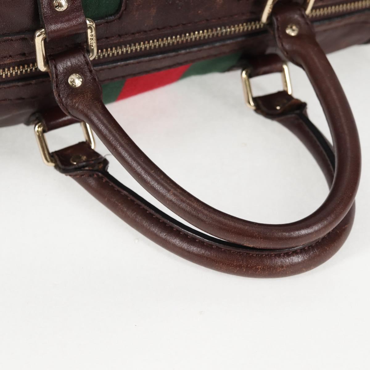 GUCCI Web Sherry Line Hand Bag Leather 2way Brown Gold 247205 Auth 136368
