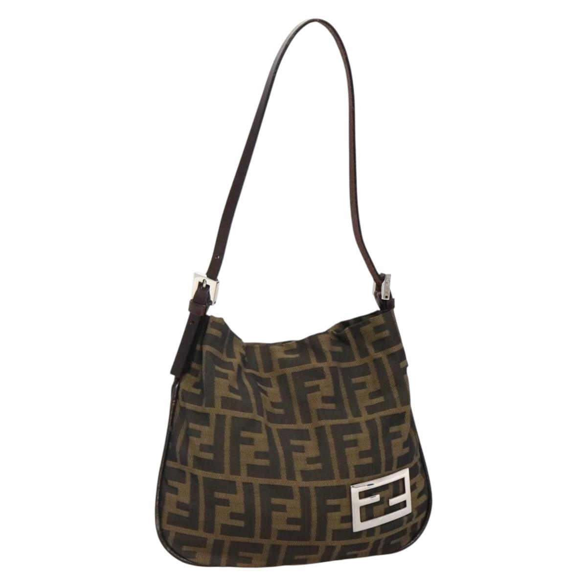 FENDI Zucca Canvas Shoulder Bag Brown Black Auth 136393