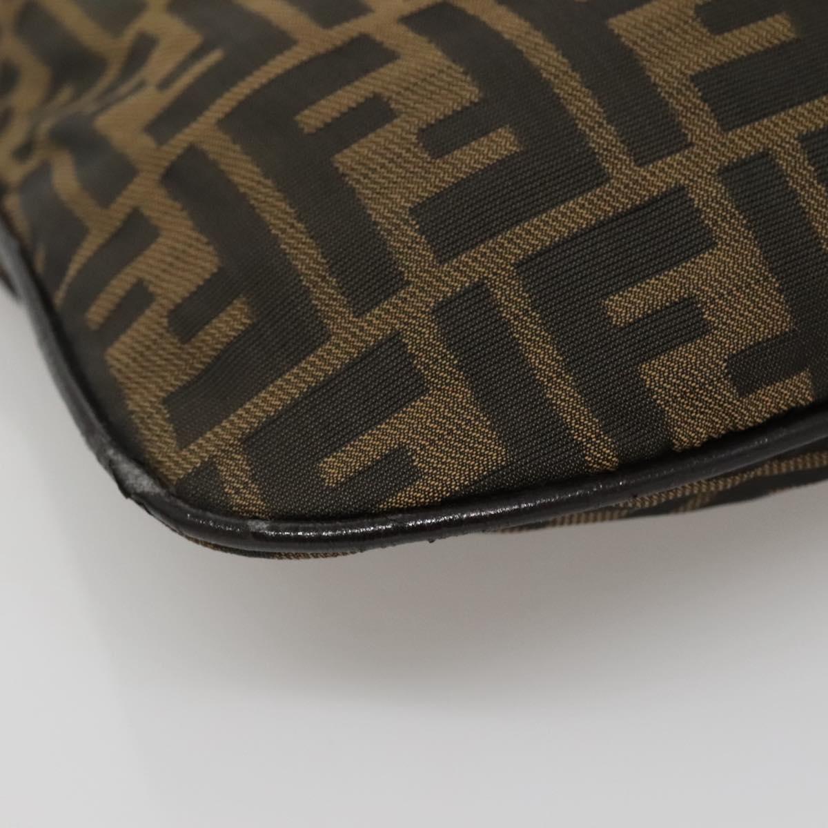 FENDI Zucca Canvas Shoulder Bag Brown Black Auth 136393