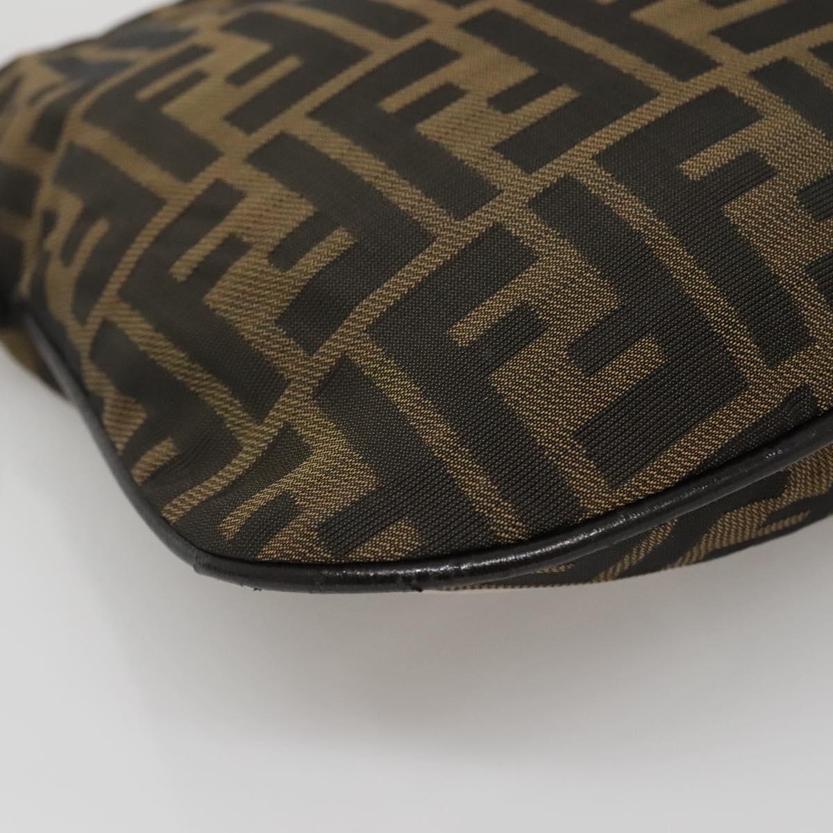 FENDI Zucca Canvas Shoulder Bag Brown Black Auth 136393