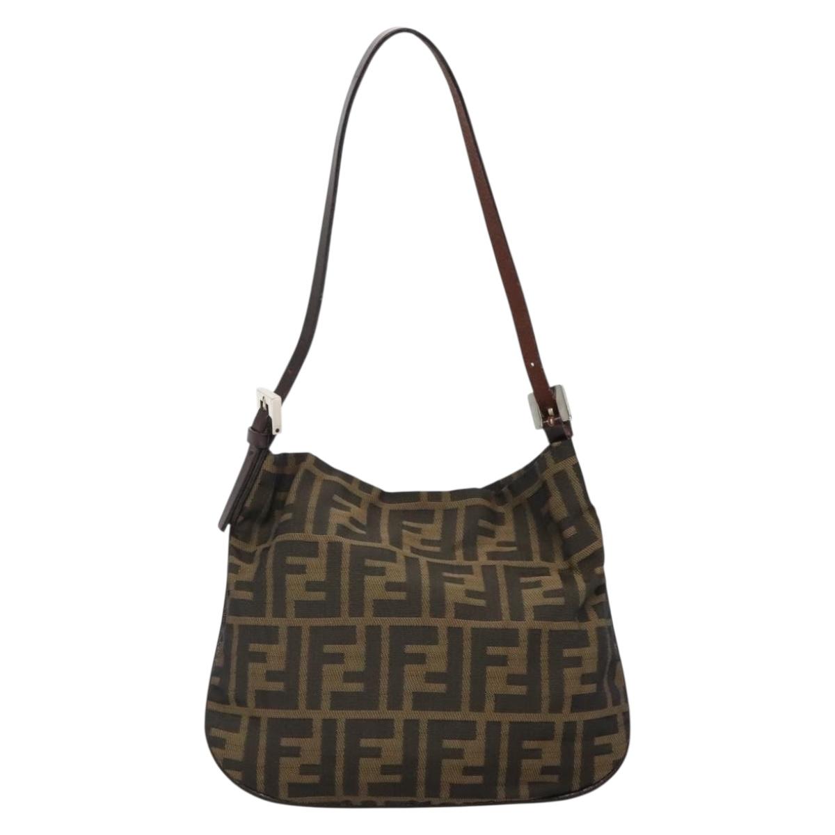FENDI Zucca Canvas Shoulder Bag Brown Black Auth 136393