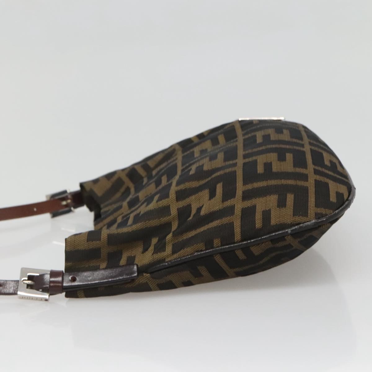 FENDI Zucca Canvas Shoulder Bag Brown Black Auth 136393