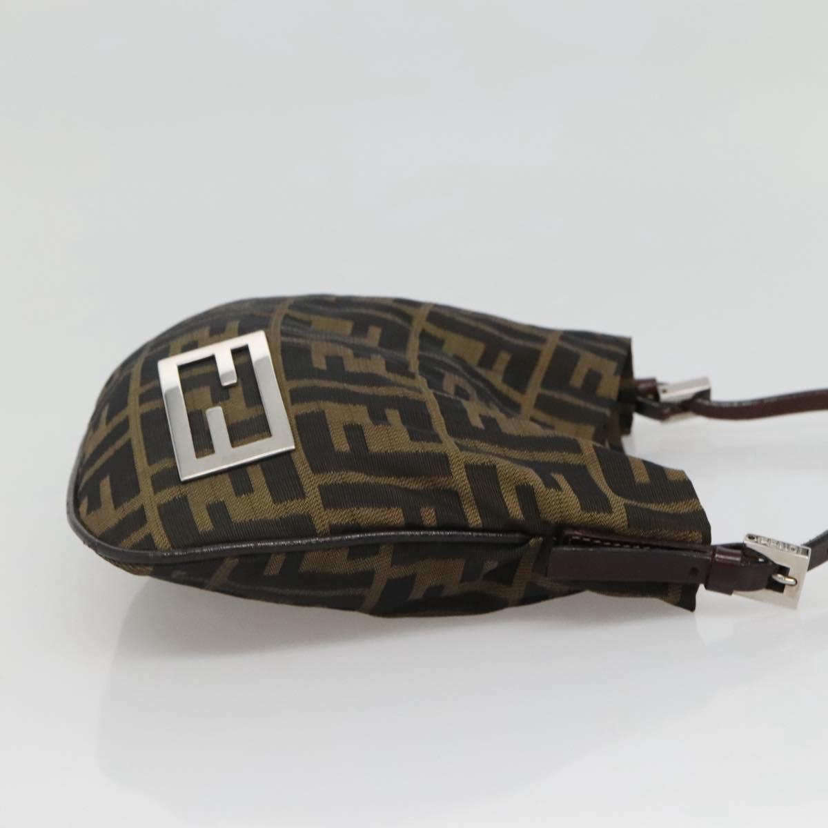 FENDI Zucca Canvas Shoulder Bag Brown Black Auth 136393