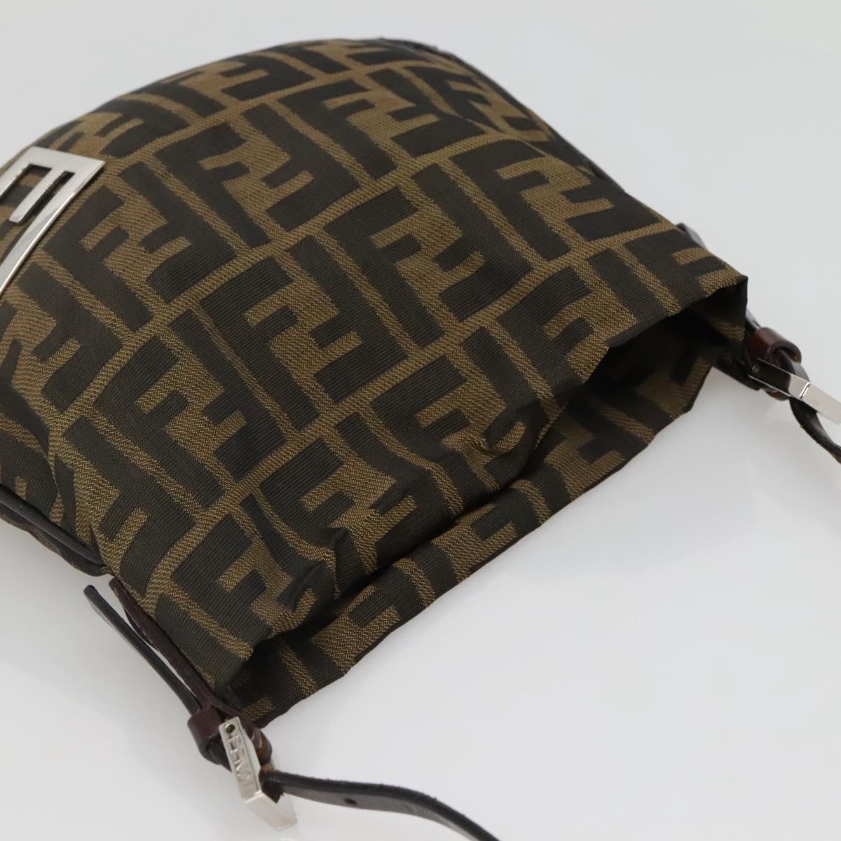 FENDI Zucca Canvas Shoulder Bag Brown Black Auth 136393