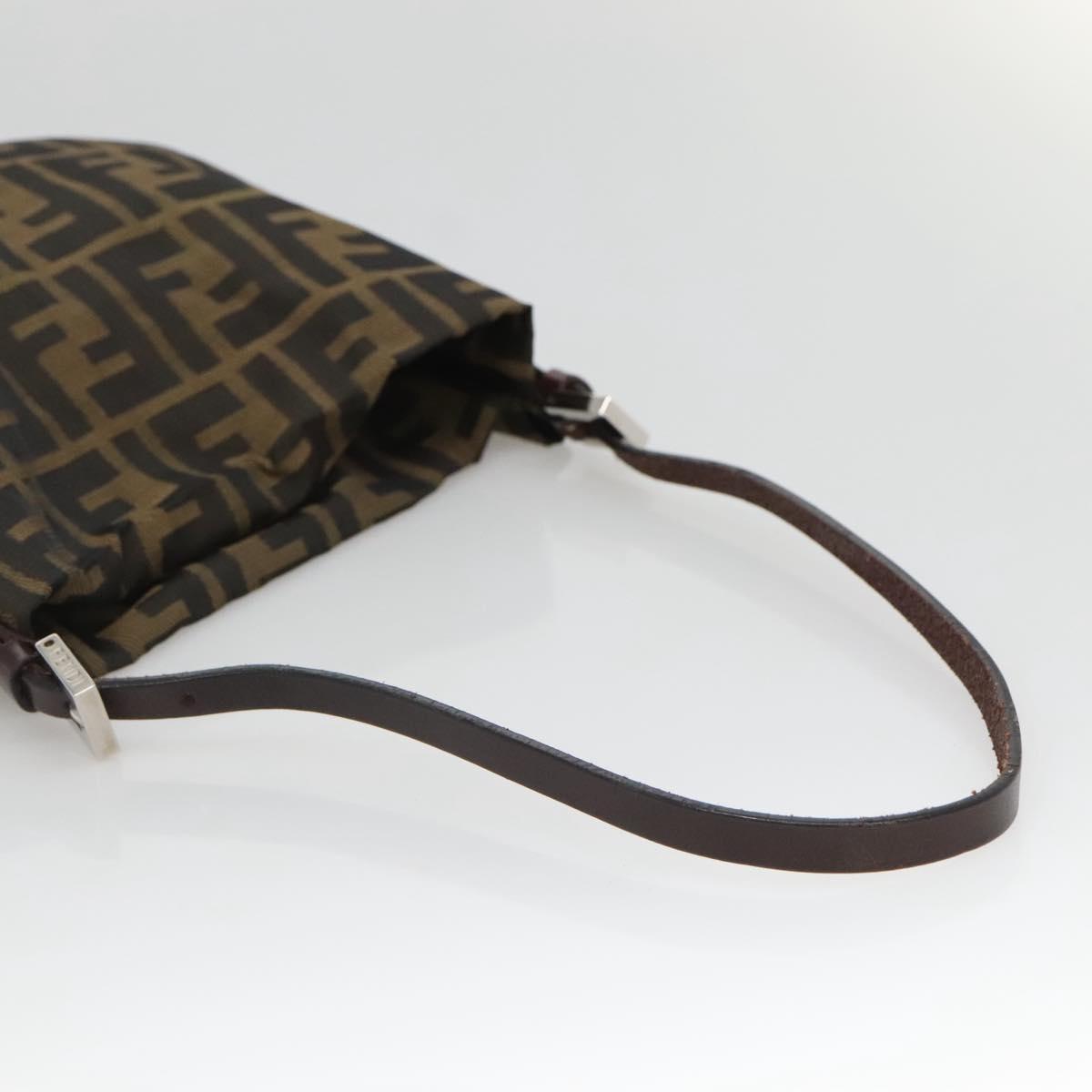 FENDI Zucca Canvas Shoulder Bag Brown Black Auth 136393