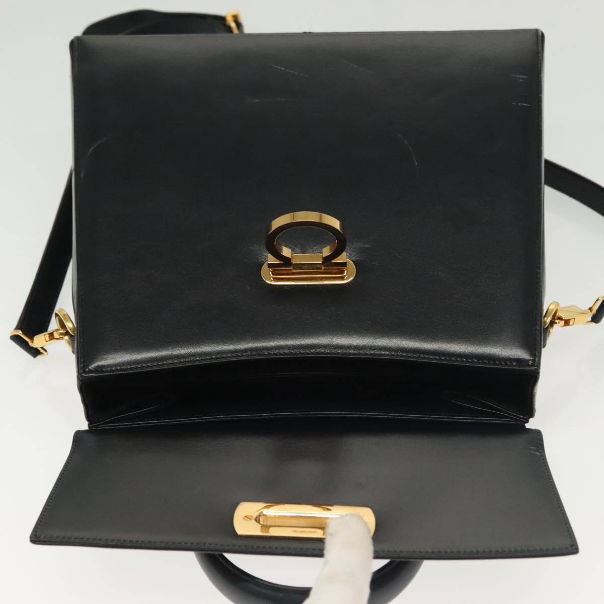 Salvatore Ferragamo Gancini Hand Bag Leather 2way Black Gold Auth 136400
