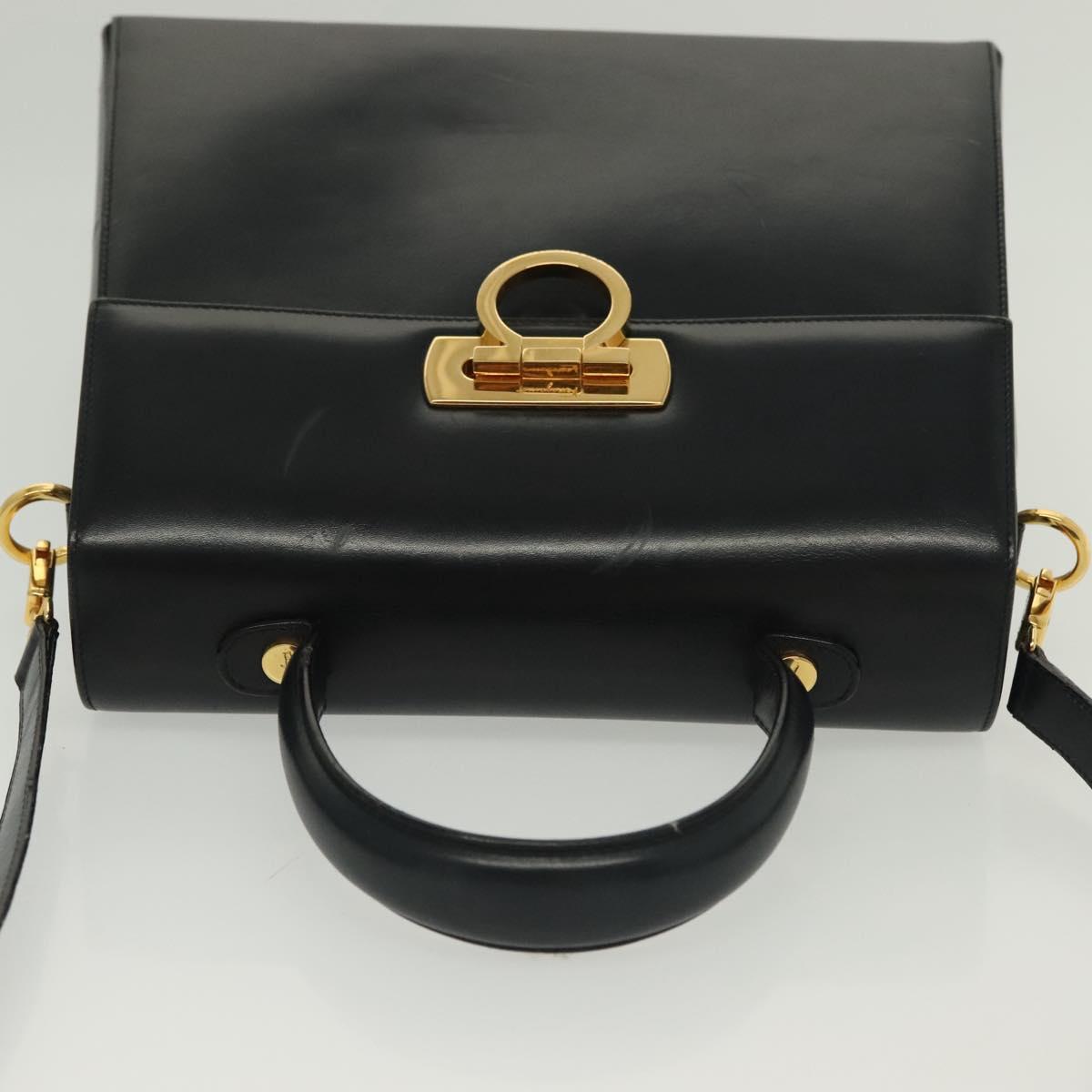 Salvatore Ferragamo Gancini Hand Bag Leather 2way Black Gold Auth 136400