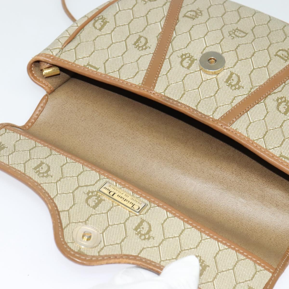Christian Dior Honeycomb Canvas Shoulder Bag PVC Beige Gold Auth 136410