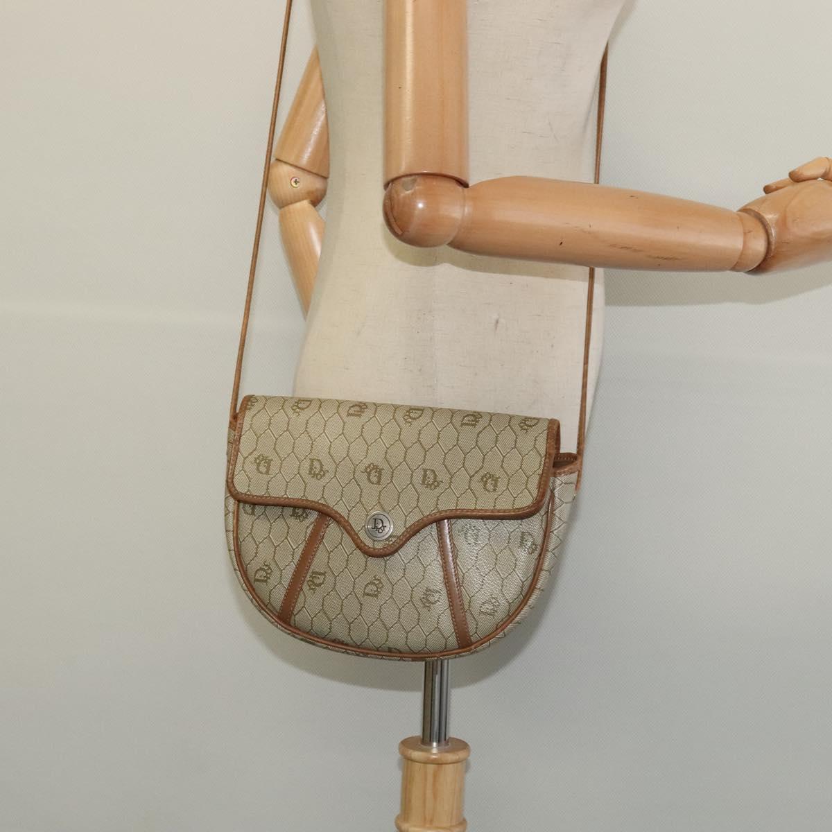 Christian Dior Honeycomb Canvas Shoulder Bag PVC Beige Gold Auth 136410