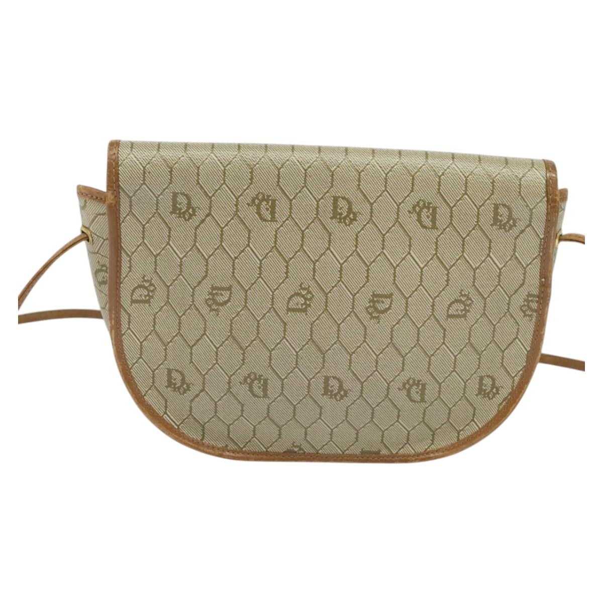Christian Dior Honeycomb Canvas Shoulder Bag PVC Beige Gold Auth 136410