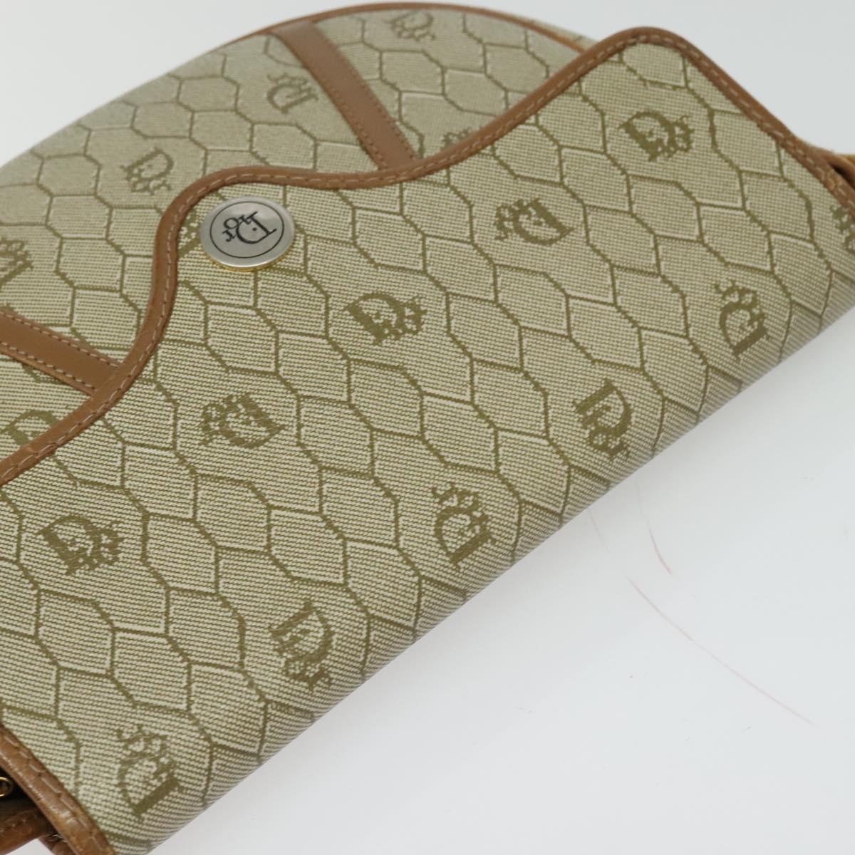 Christian Dior Honeycomb Canvas Shoulder Bag PVC Beige Gold Auth 136410