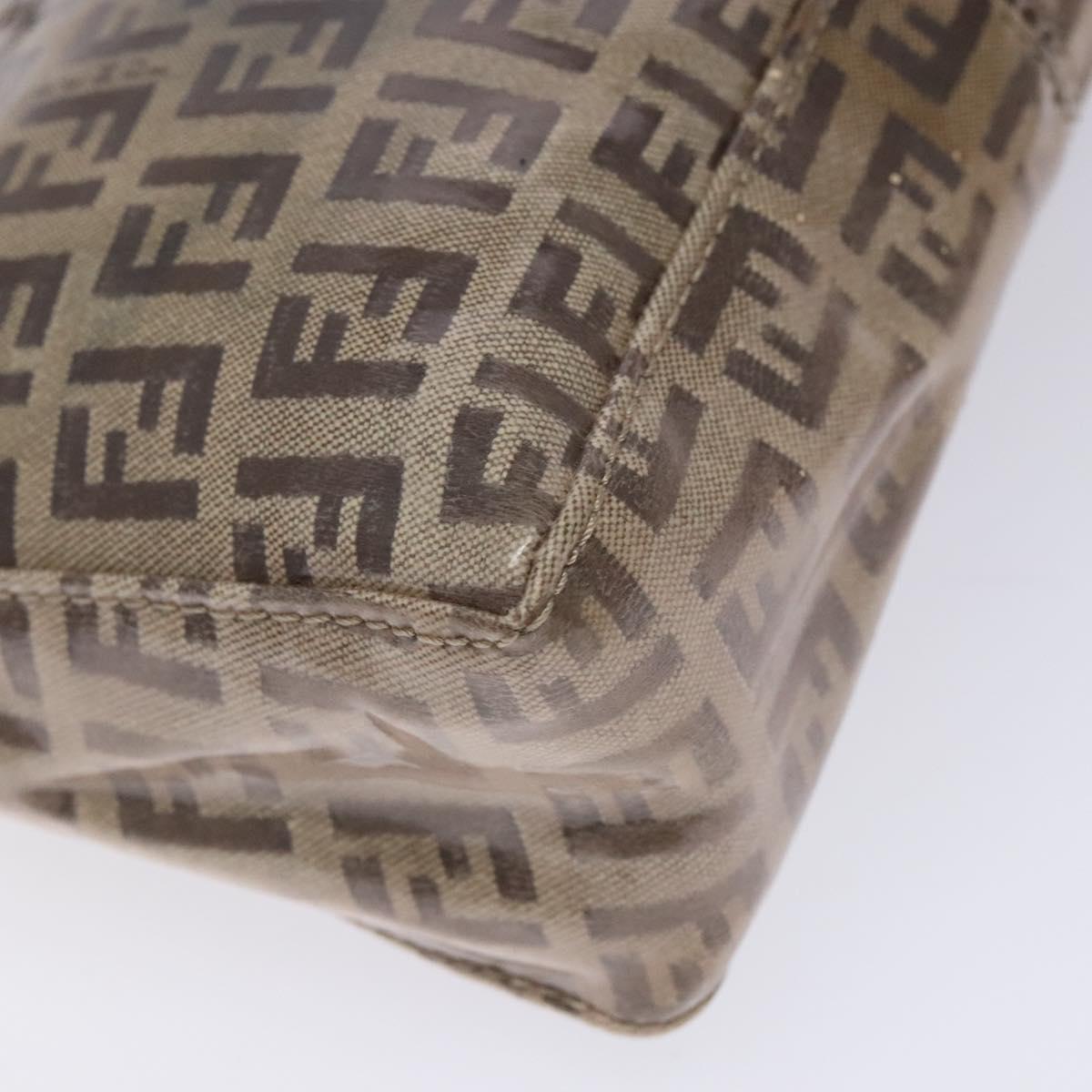 FENDI Zucchino Canvas Shoulder Bag Coated Canvas Beige Gold Auth 136436