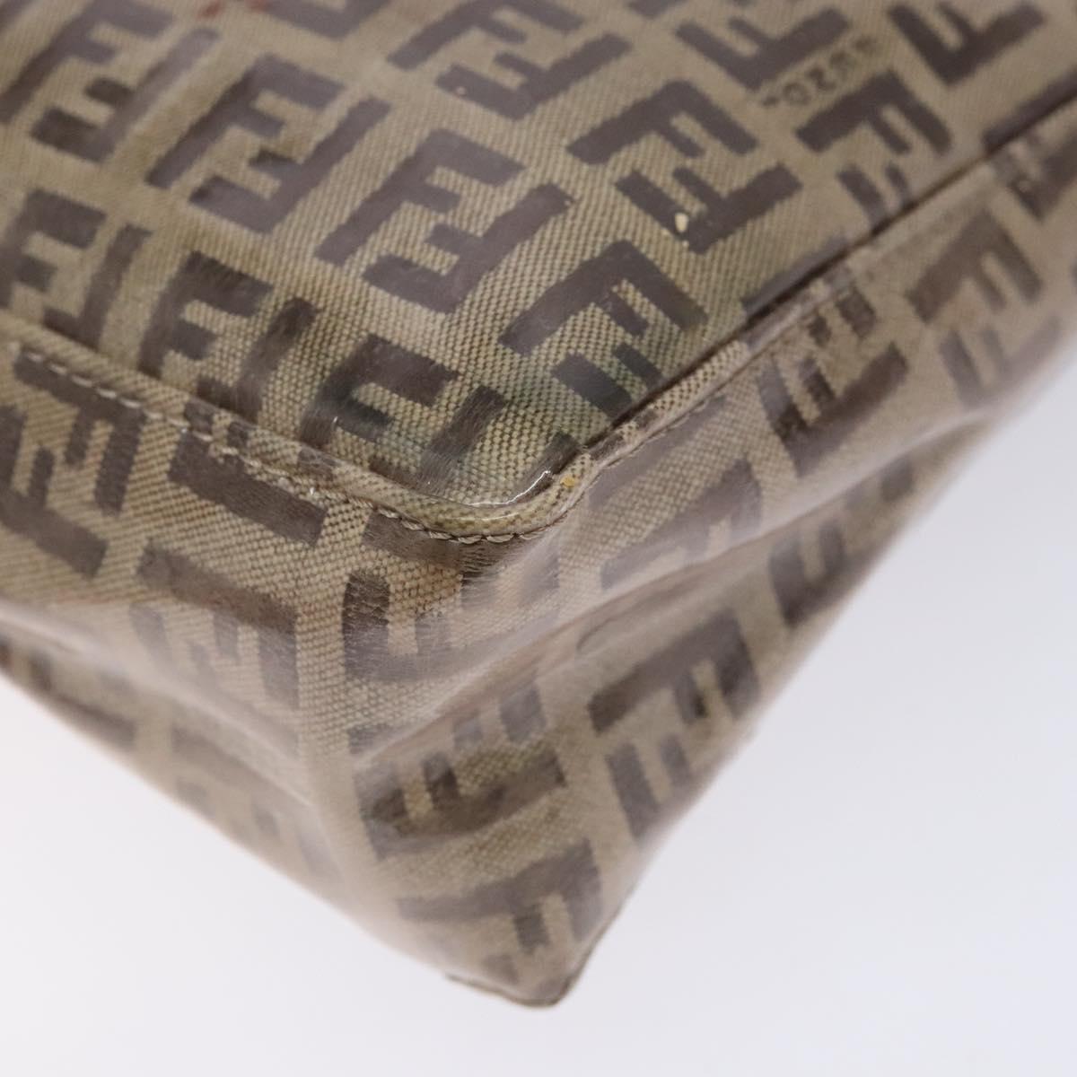 FENDI Zucchino Canvas Shoulder Bag Coated Canvas Beige Gold Auth 136436