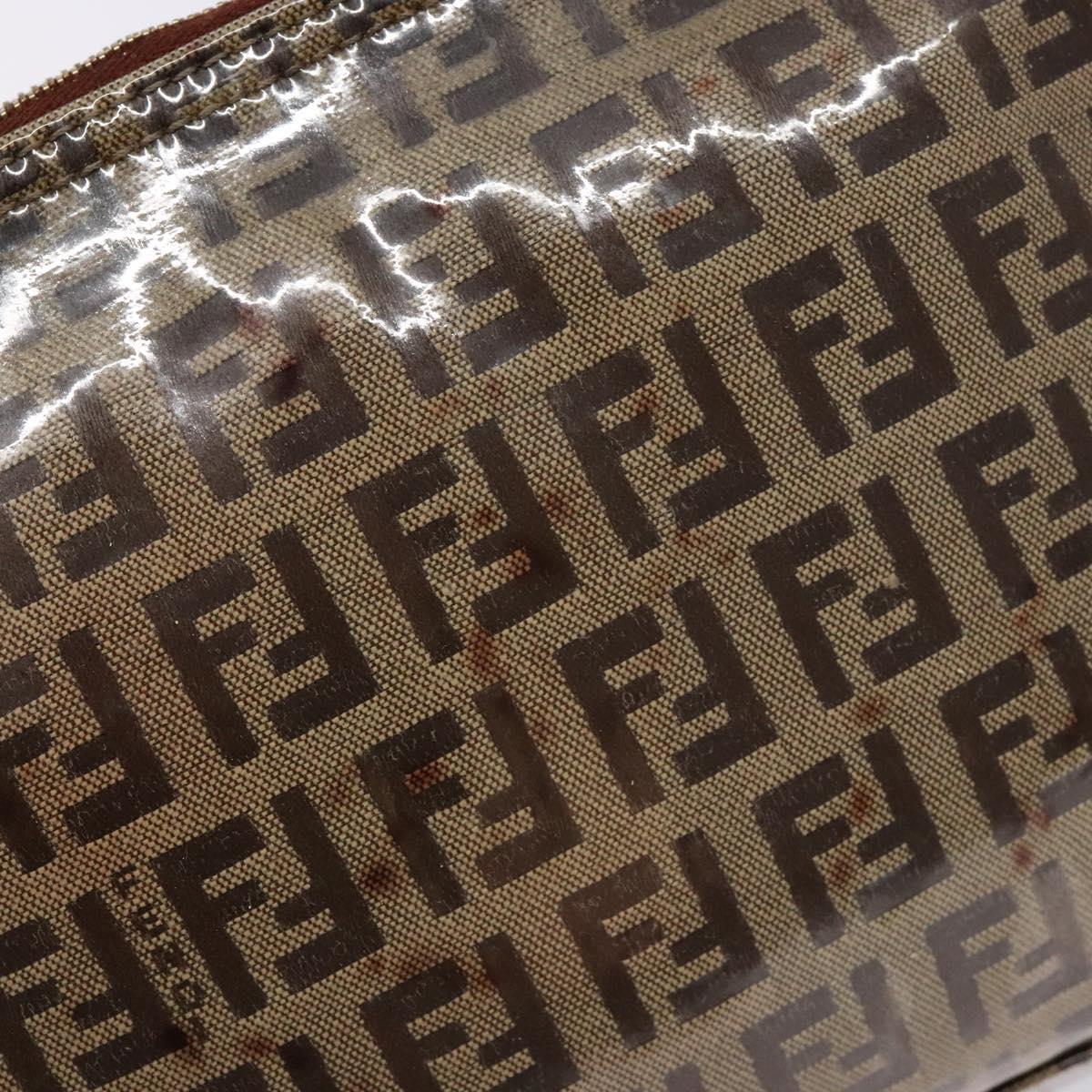 FENDI Zucchino Canvas Shoulder Bag Coated Canvas Beige Gold Auth 136436