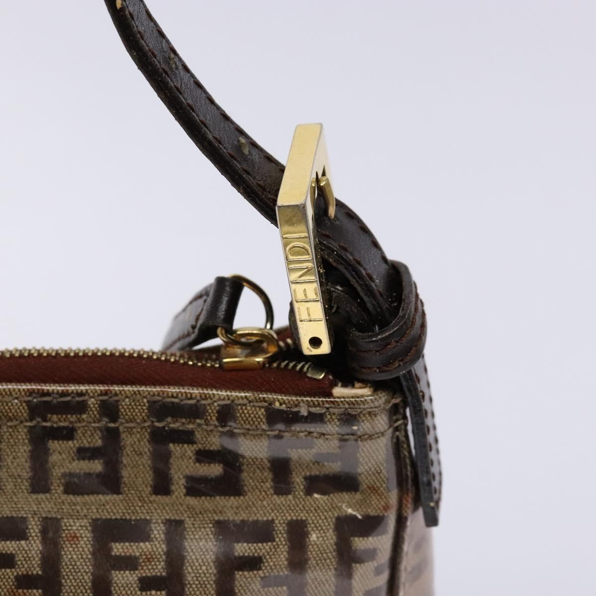 FENDI Zucchino Canvas Shoulder Bag Coated Canvas Beige Gold Auth 136436