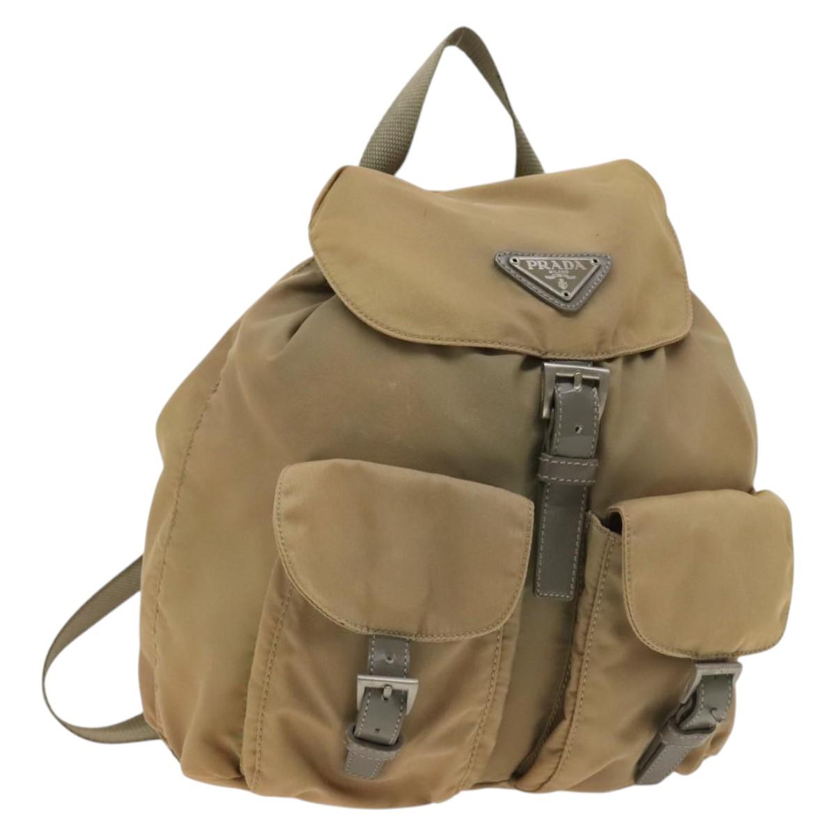PRADA Backpack Nylon Beige Silver Auth 136445