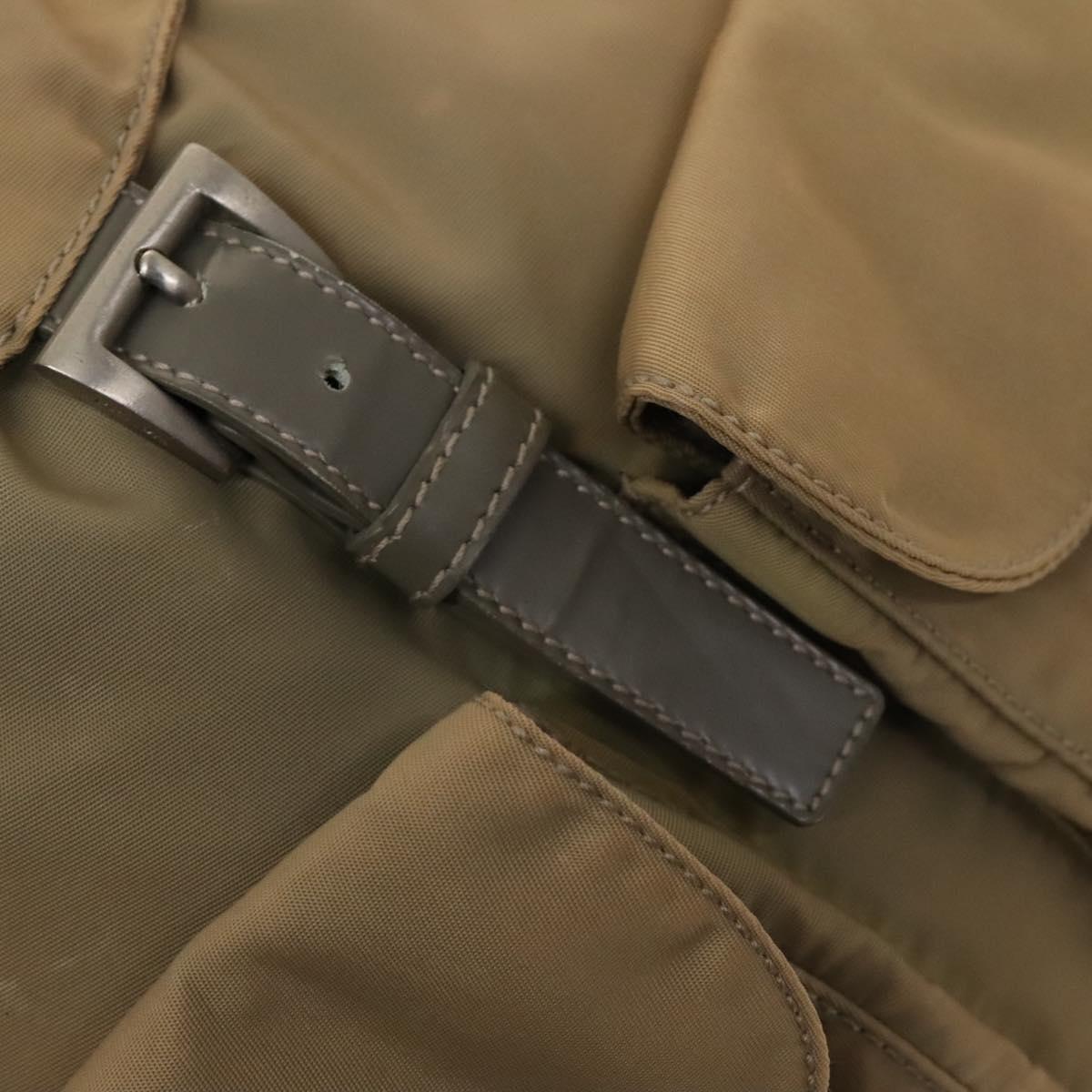 PRADA Backpack Nylon Beige Silver Auth 136445