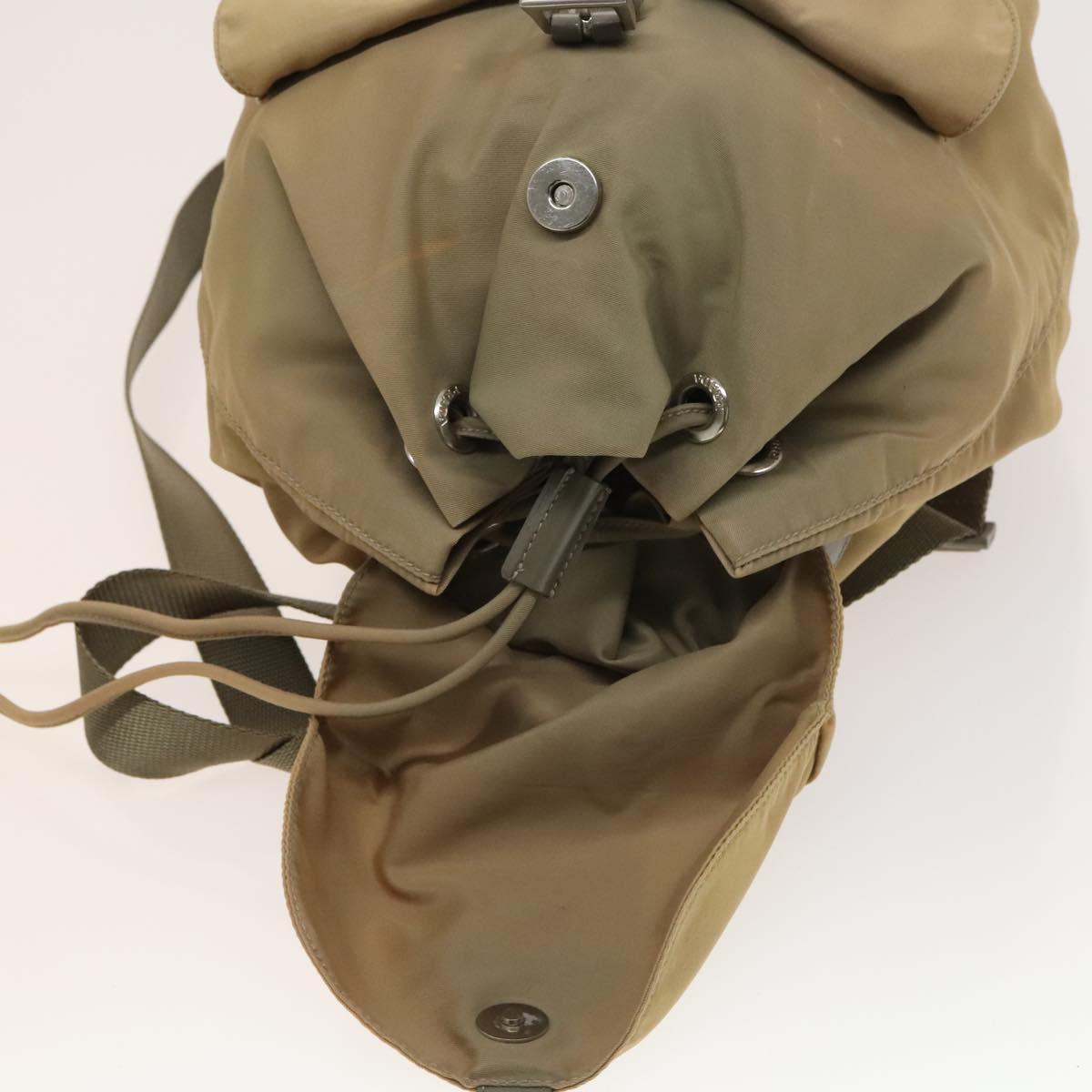 PRADA Backpack Nylon Beige Silver Auth 136445
