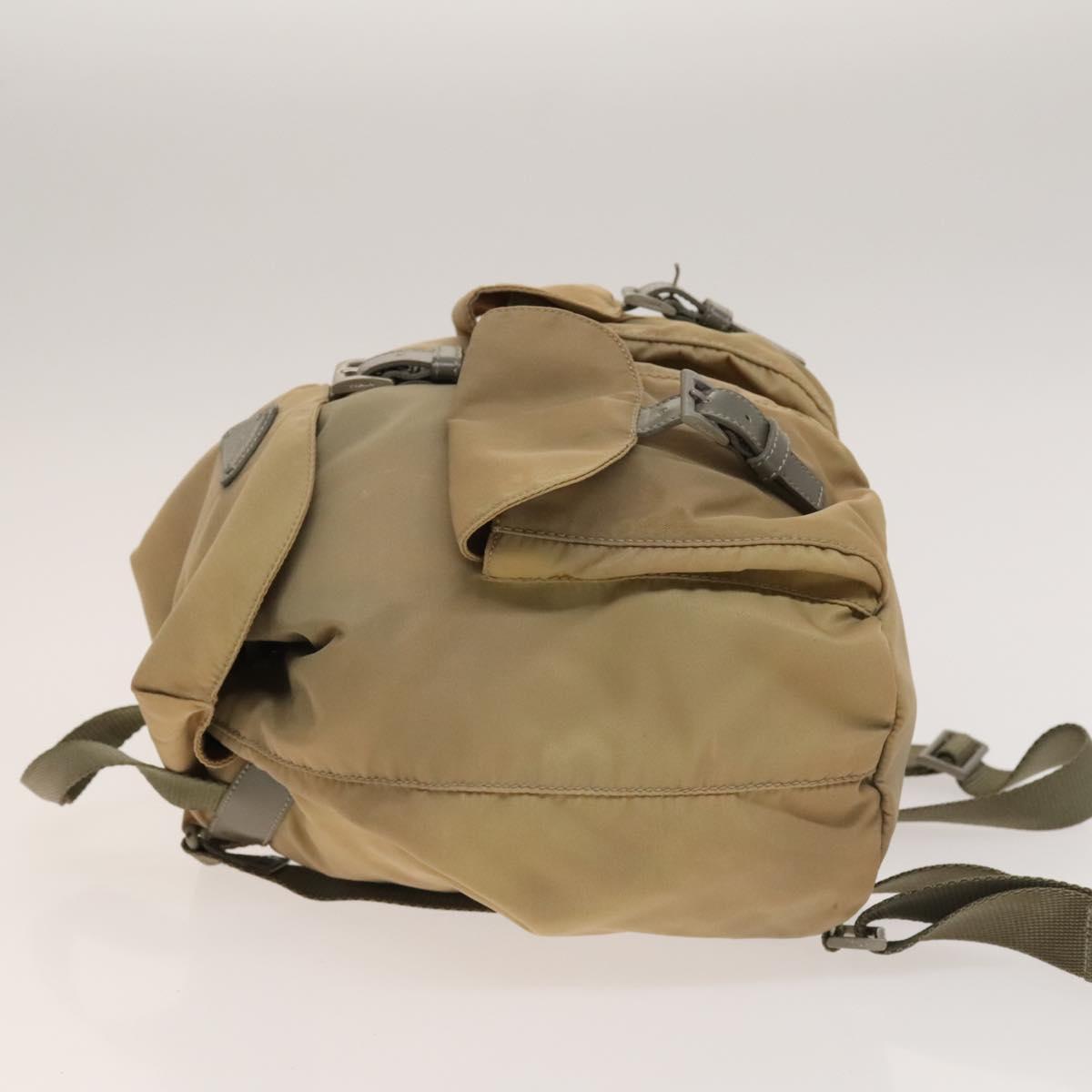 PRADA Backpack Nylon Beige Silver Auth 136445