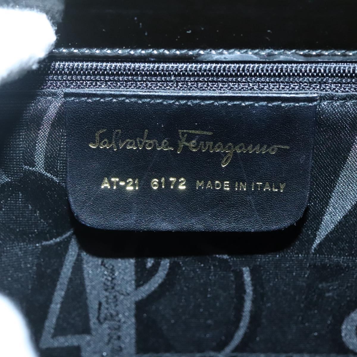 Salvatore Ferragamo Gancini Hand Bag Patent leather 2way Black Gold Auth 136446
