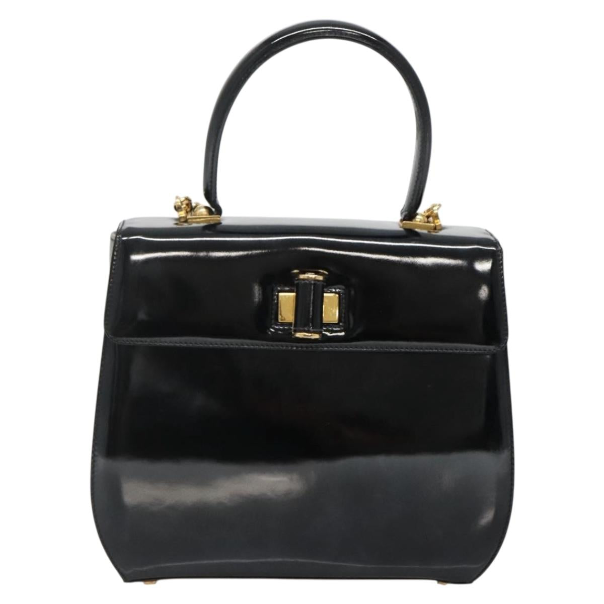 Salvatore Ferragamo Gancini Hand Bag Patent leather 2way Black Gold Auth 136446