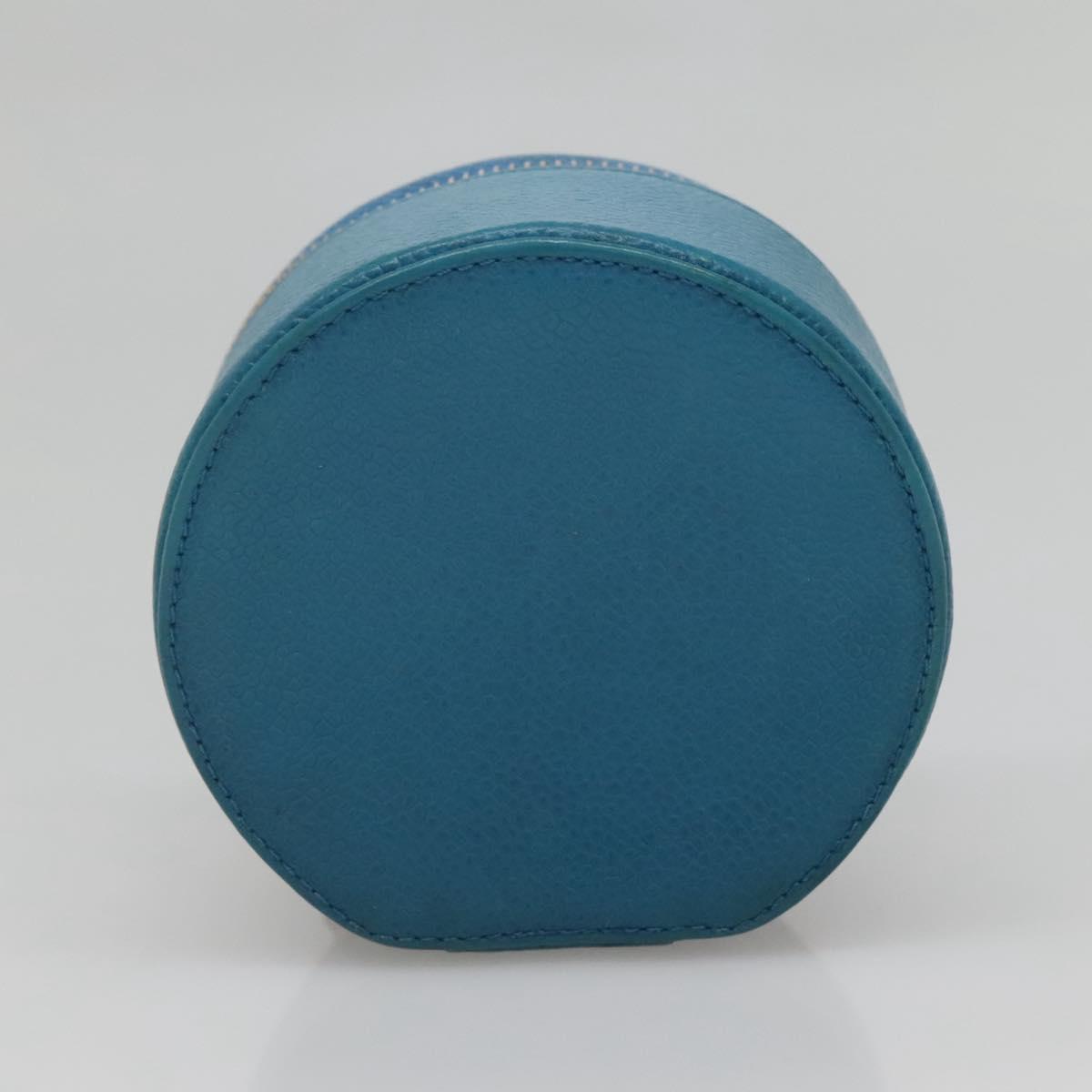 CHANEL Jewelry Case Caviar Skin Blue Gold CC Auth 136451