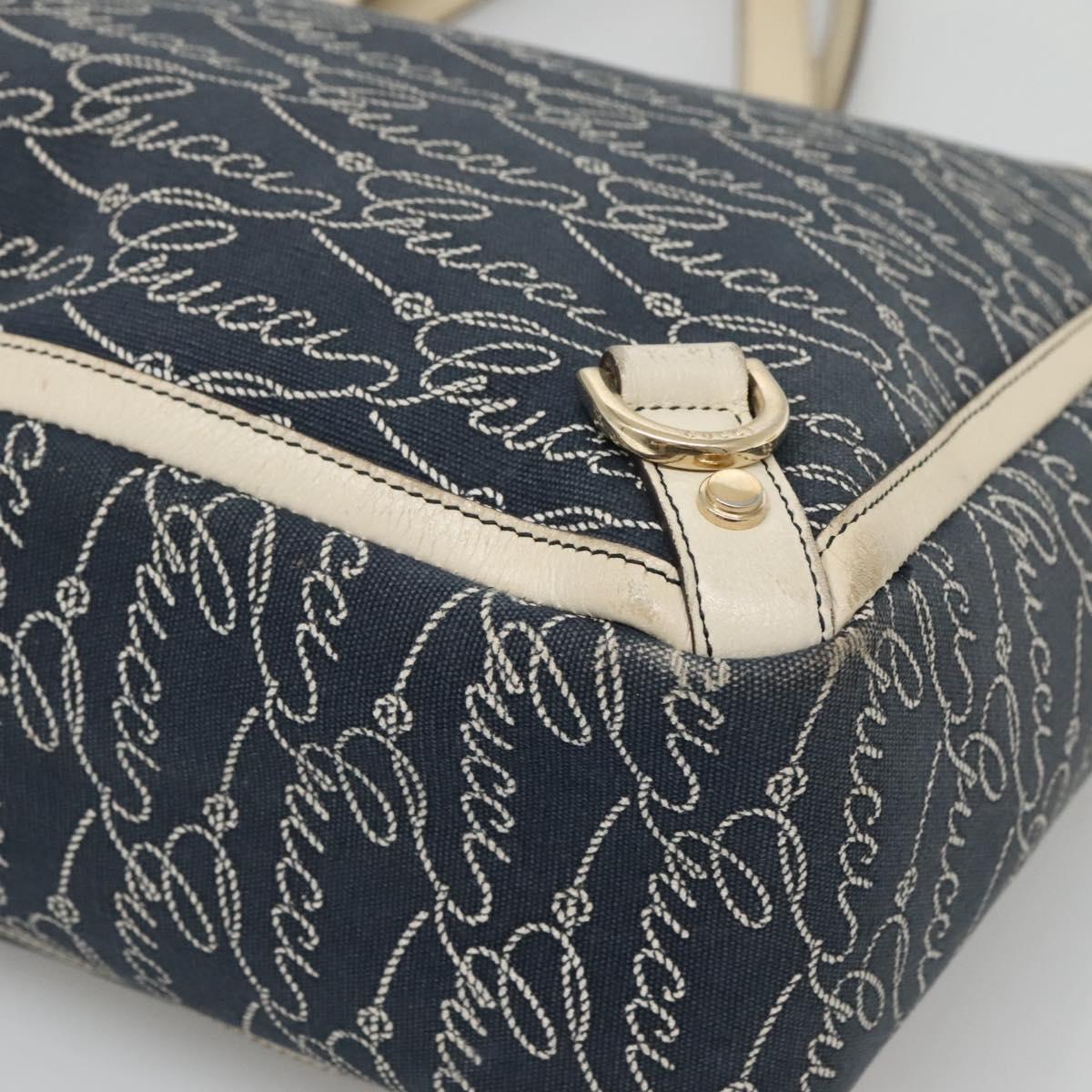 GUCCI Abbey Tote Bag Canvas Navy Gold 141472 Auth 136452