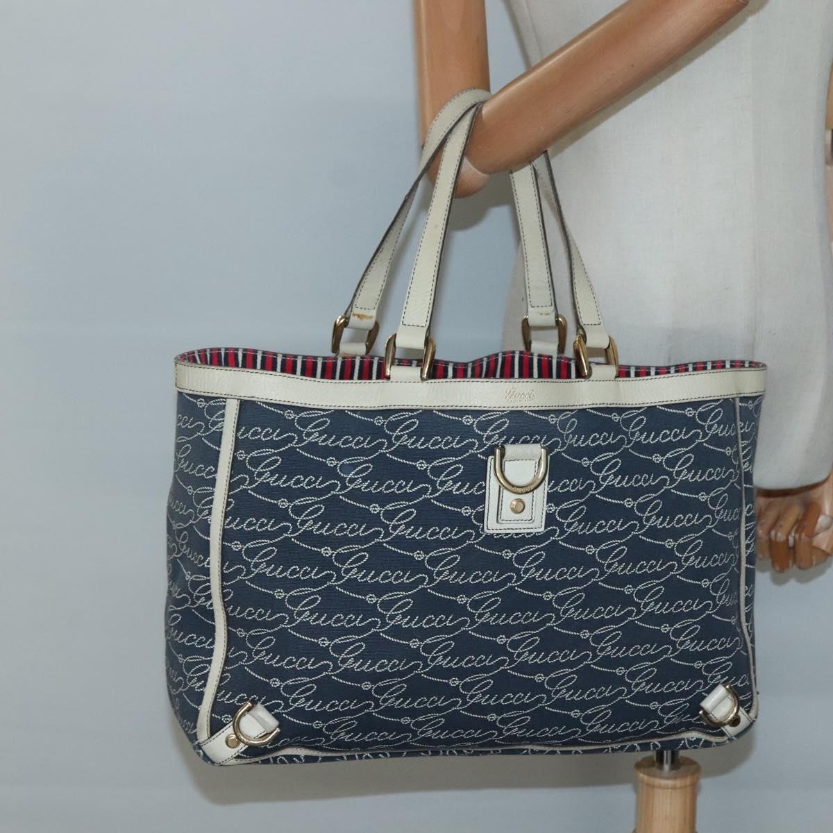 GUCCI Abbey Tote Bag Canvas Navy Gold 141472 Auth 136452