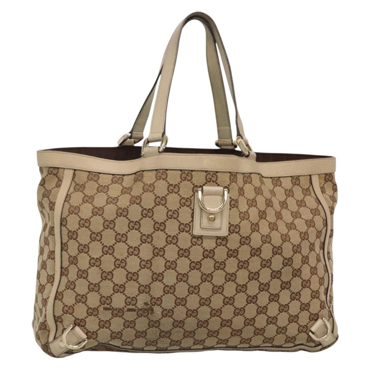 GUCCI GG Canvas Abbey Tote Bag Beige Gold 141472 Auth 136455