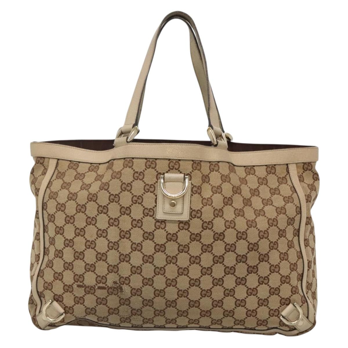 GUCCI GG Canvas Abbey Tote Bag Beige Gold 141472 Auth 136455