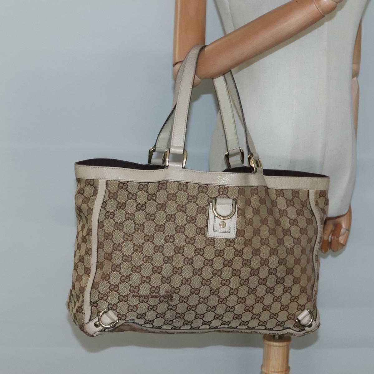 GUCCI GG Canvas Abbey Tote Bag Beige Gold 141472 Auth 136455