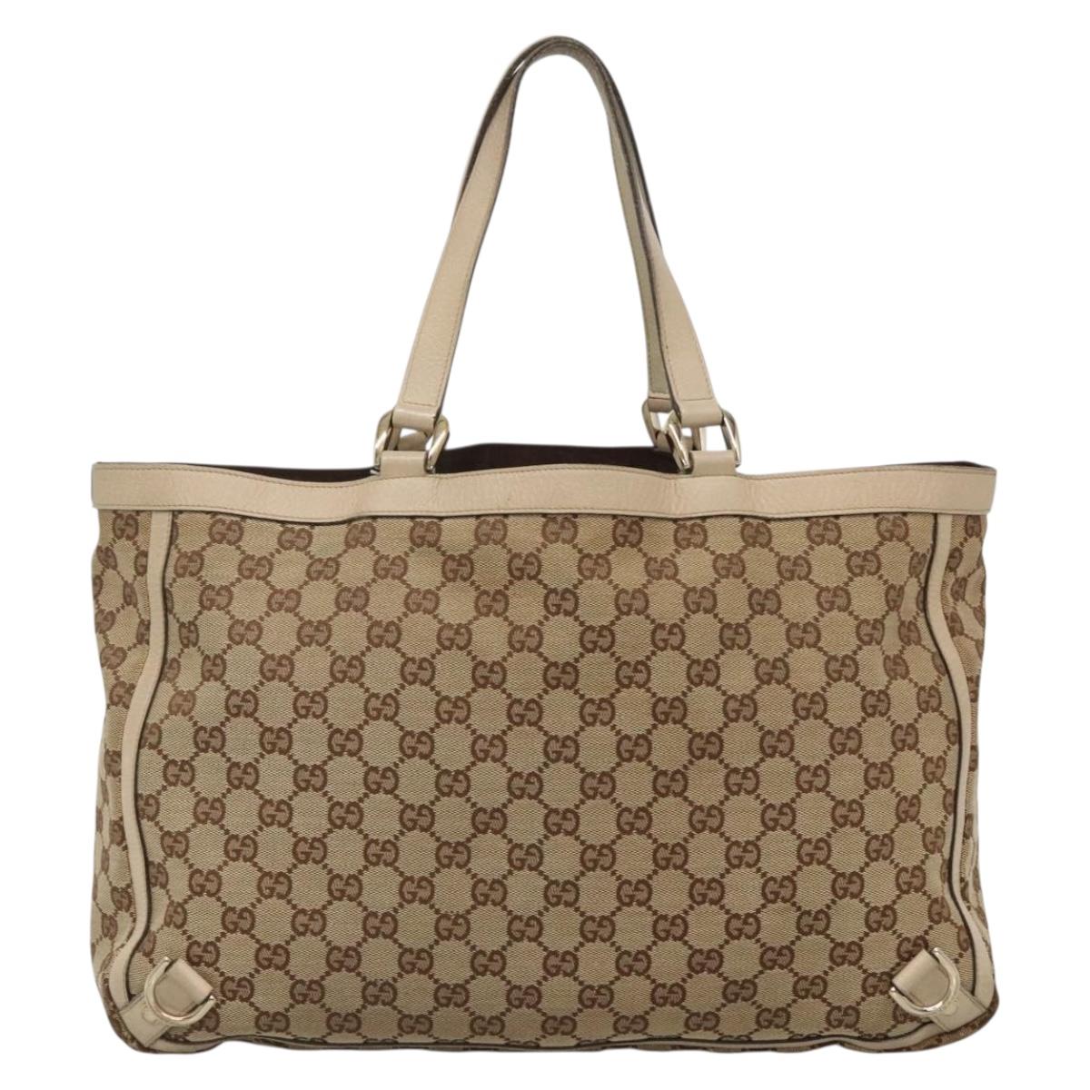 GUCCI GG Canvas Abbey Tote Bag Beige Gold 141472 Auth 136455