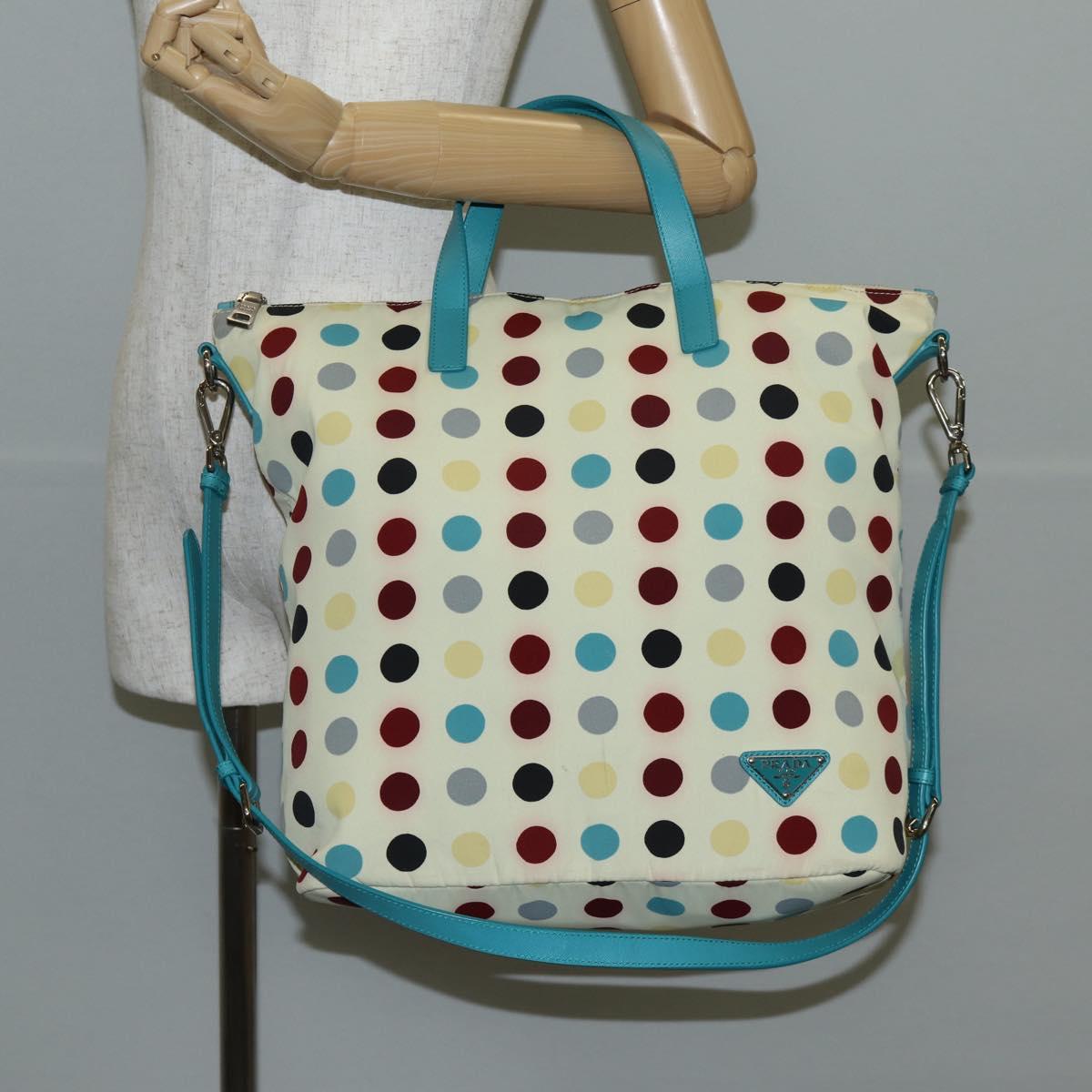 PRADA Hand Bag Nylon 2way White Silver Auth 136458