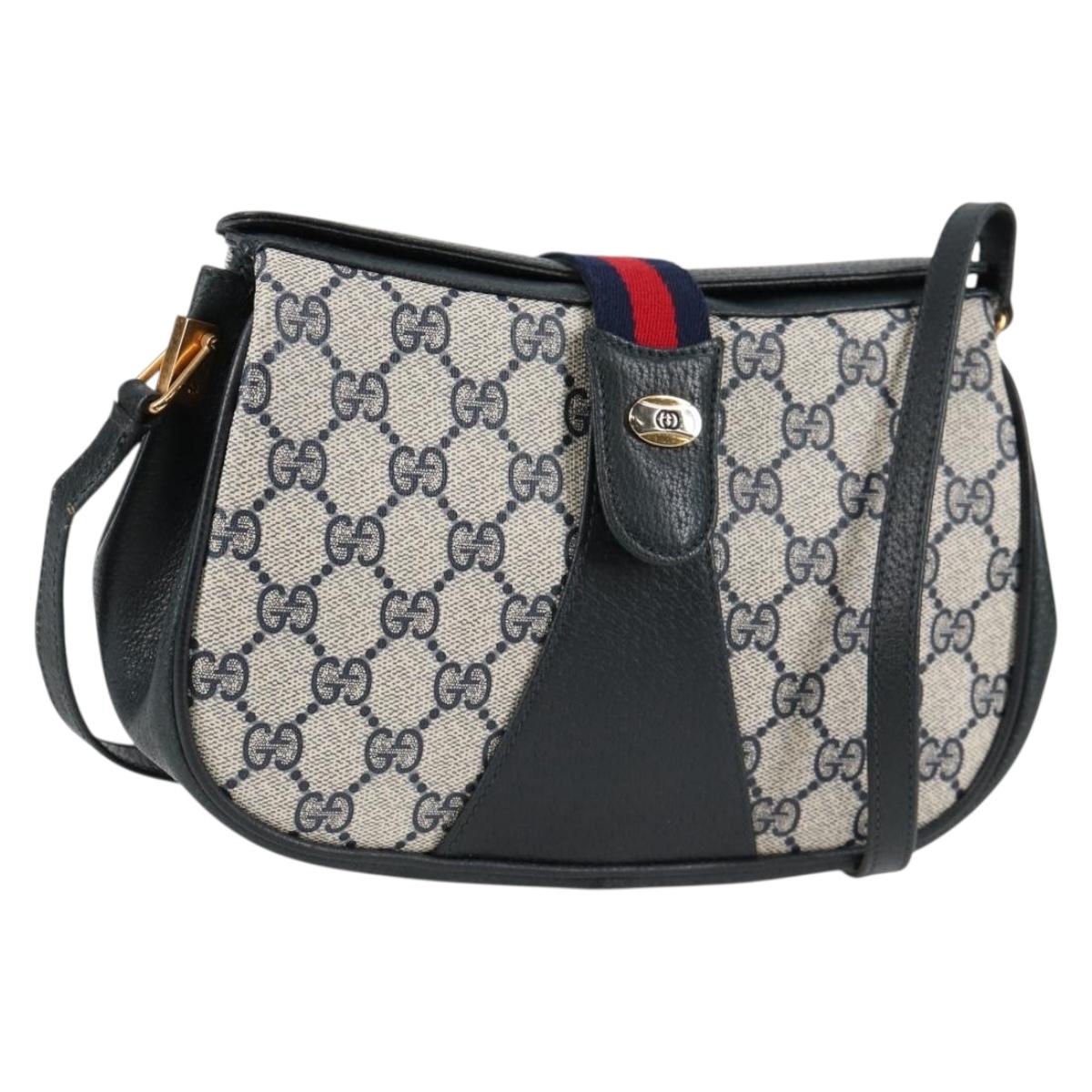 GUCCI GG Supreme Sherry Line Shoulder Bag PVC Navy Gold 72 02 024 Auth 136472