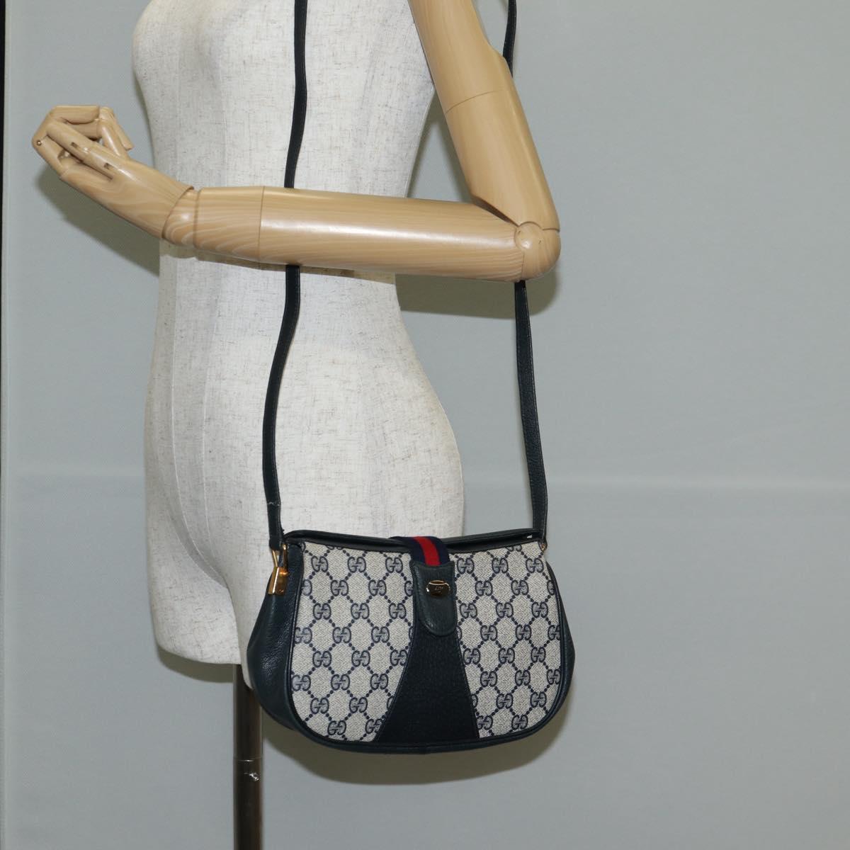 GUCCI GG Supreme Sherry Line Shoulder Bag PVC Navy Gold 72 02 024 Auth 136472