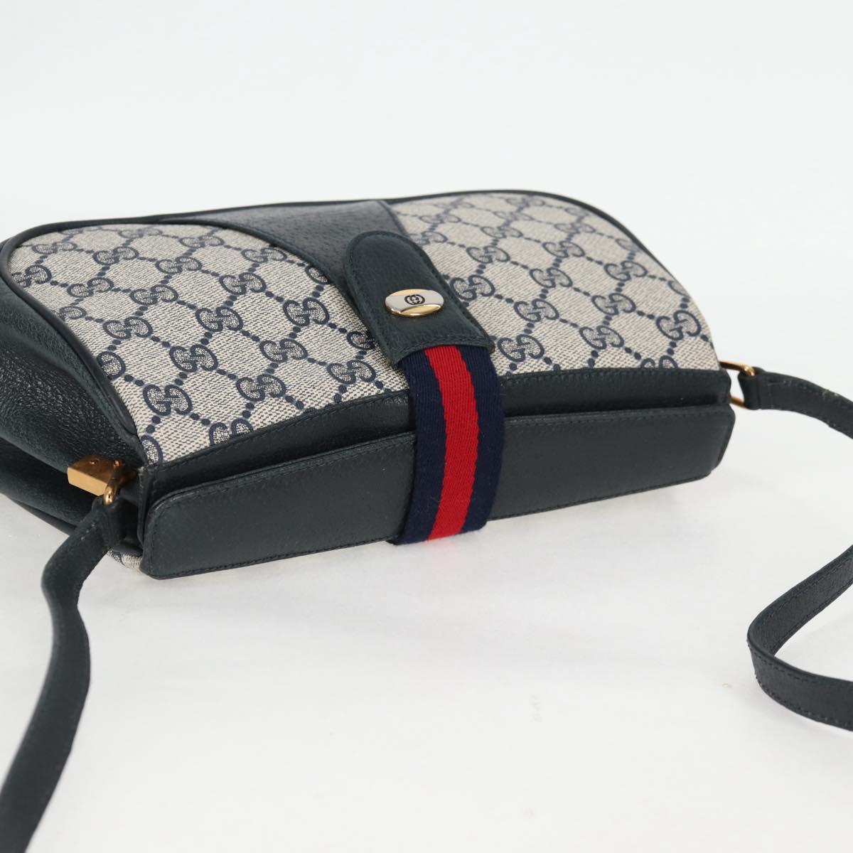 GUCCI GG Supreme Sherry Line Shoulder Bag PVC Navy Gold 72 02 024 Auth 136472