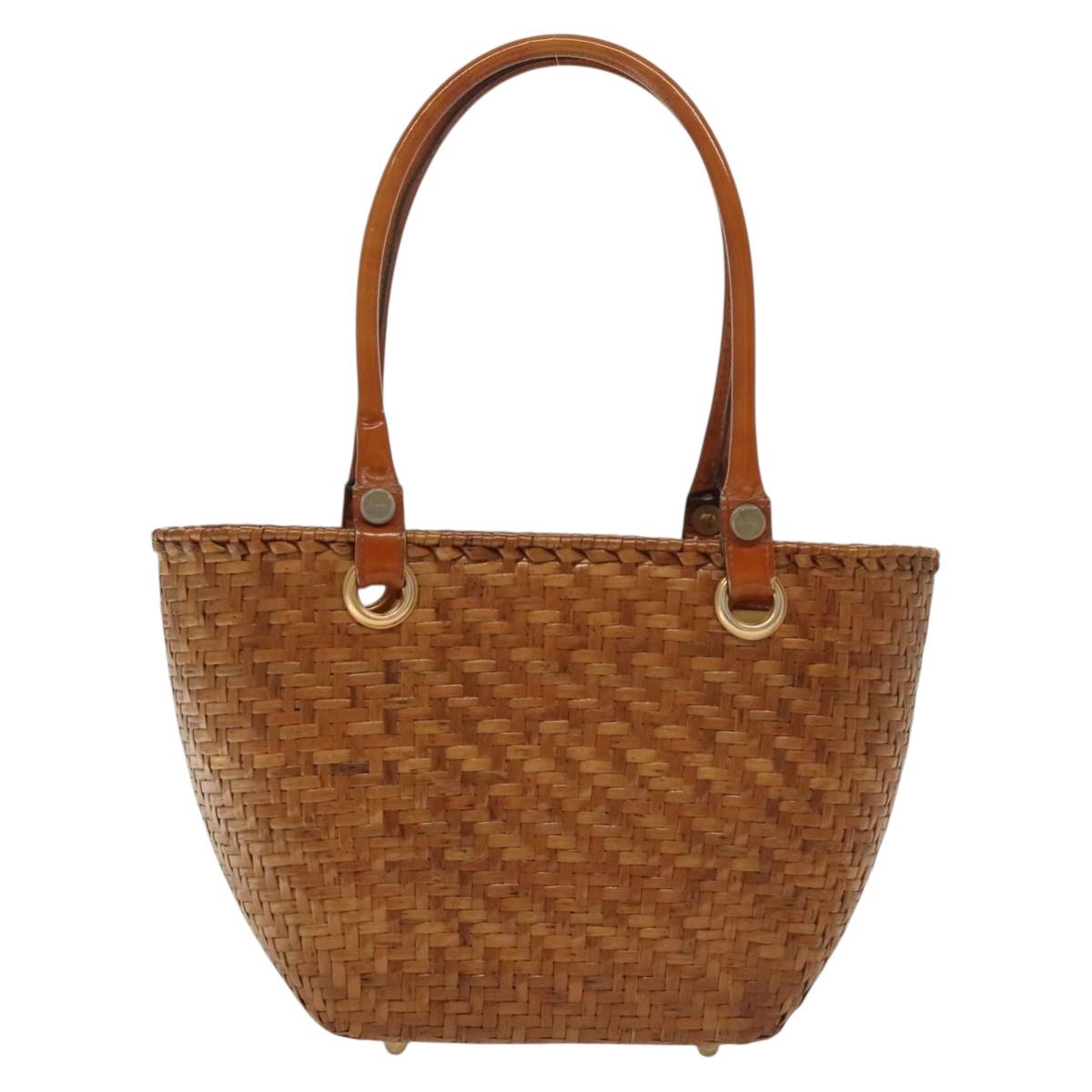 Salvatore Ferragamo Straw Bag Hand Bag Raffia Brown Gold Auth 136476