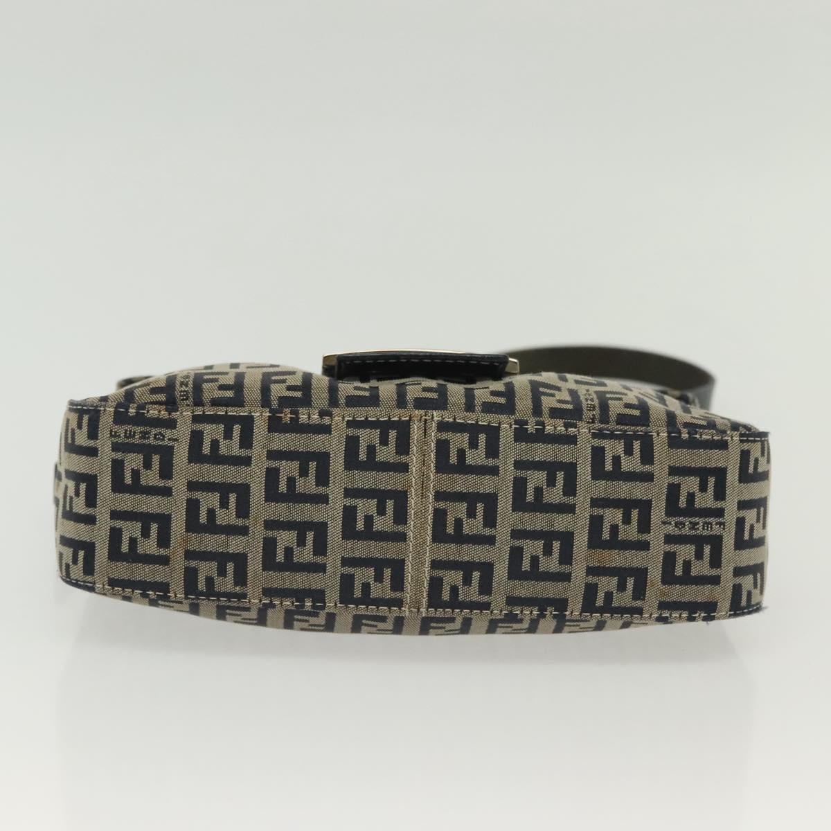 FENDI Zucchino Canvas Mamma Baguette Shoulder Bag Navy Silver Auth 136494