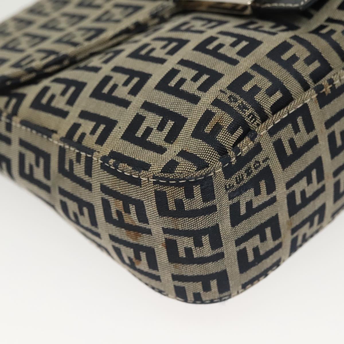 FENDI Zucchino Canvas Mamma Baguette Shoulder Bag Navy Silver Auth 136494