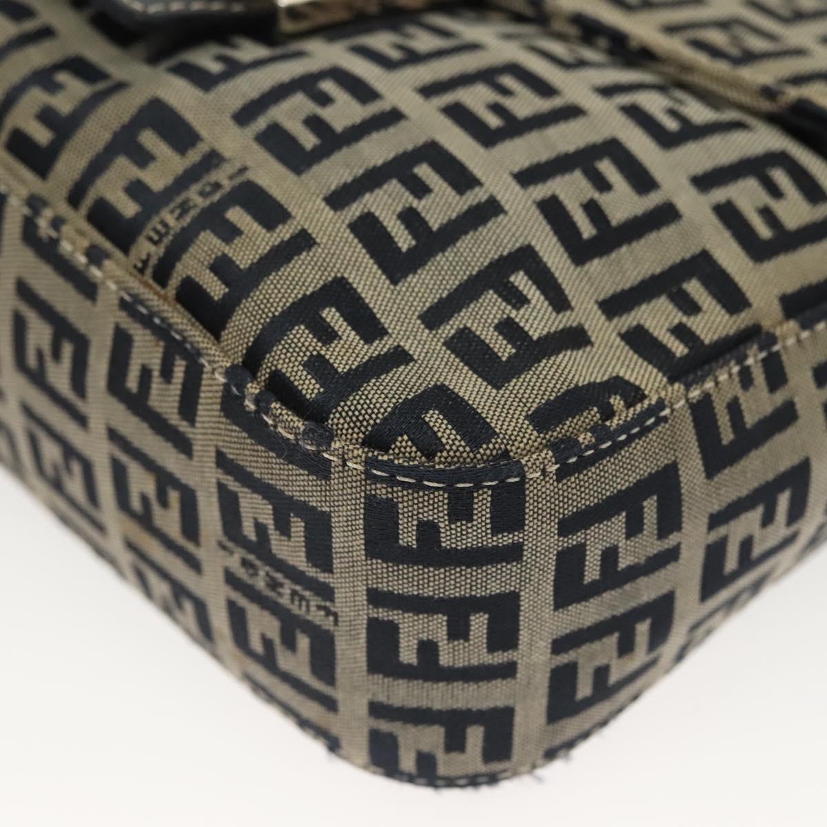 FENDI Zucchino Canvas Mamma Baguette Shoulder Bag Navy Silver Auth 136494
