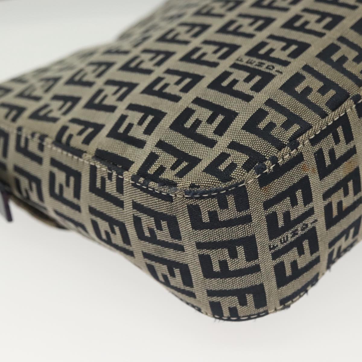 FENDI Zucchino Canvas Mamma Baguette Shoulder Bag Navy Silver Auth 136494