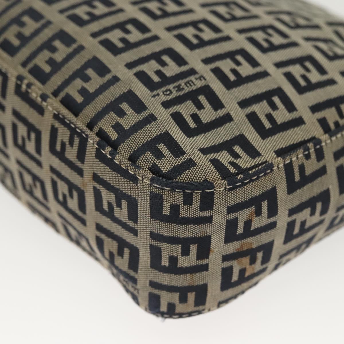 FENDI Zucchino Canvas Mamma Baguette Shoulder Bag Navy Silver Auth 136494