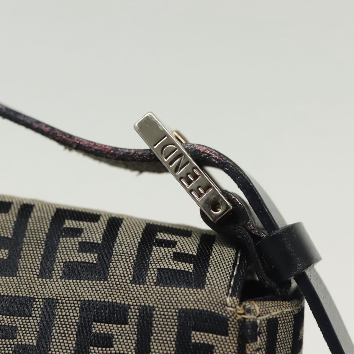 FENDI Zucchino Canvas Mamma Baguette Shoulder Bag Navy Silver Auth 136494