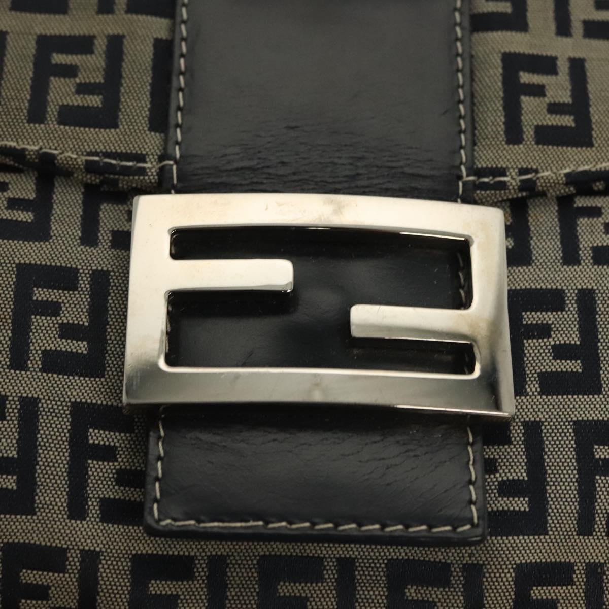 FENDI Zucchino Canvas Mamma Baguette Shoulder Bag Navy Silver Auth 136494