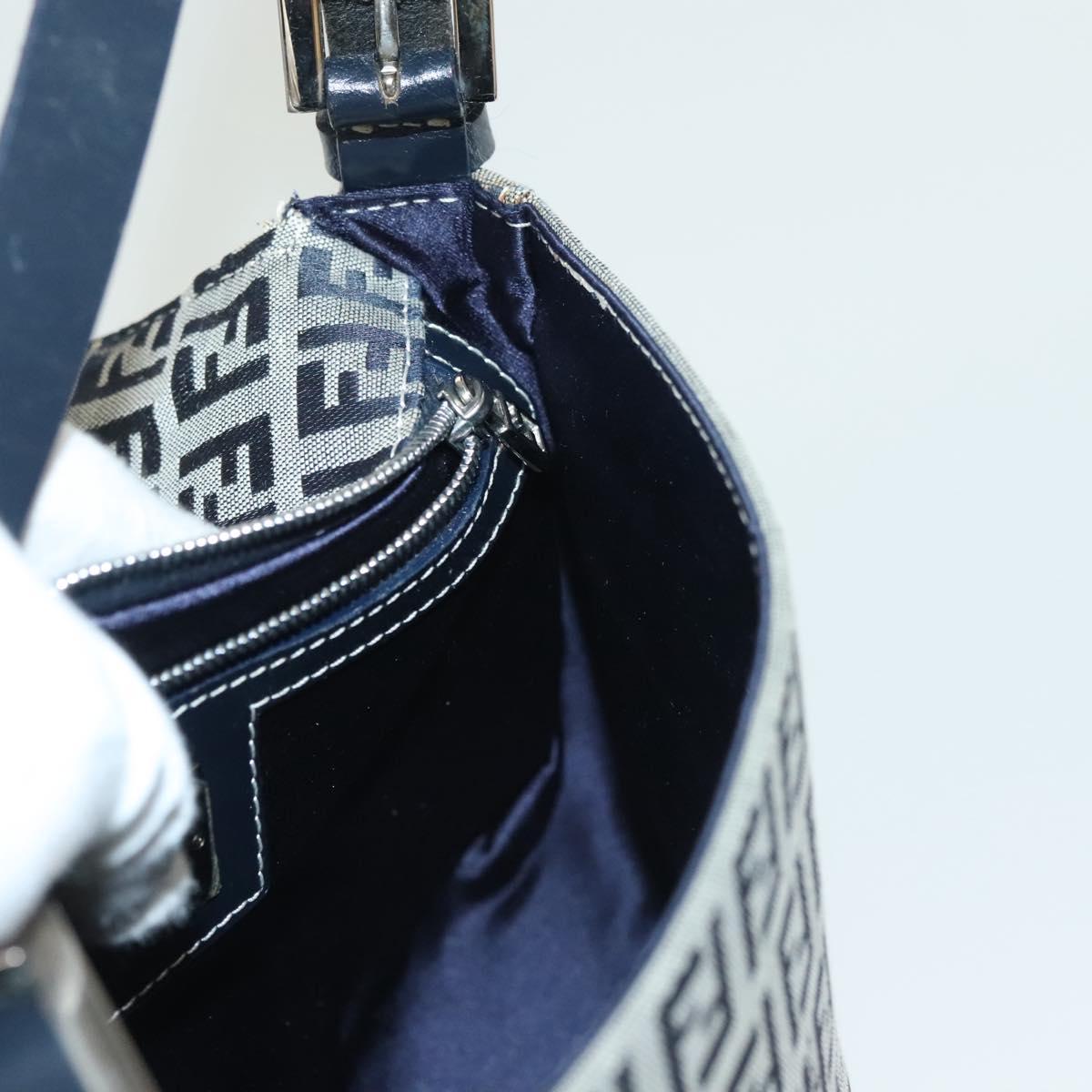 FENDI Zucchino Canvas Mamma Baguette Shoulder Bag Navy Silver Auth 136494