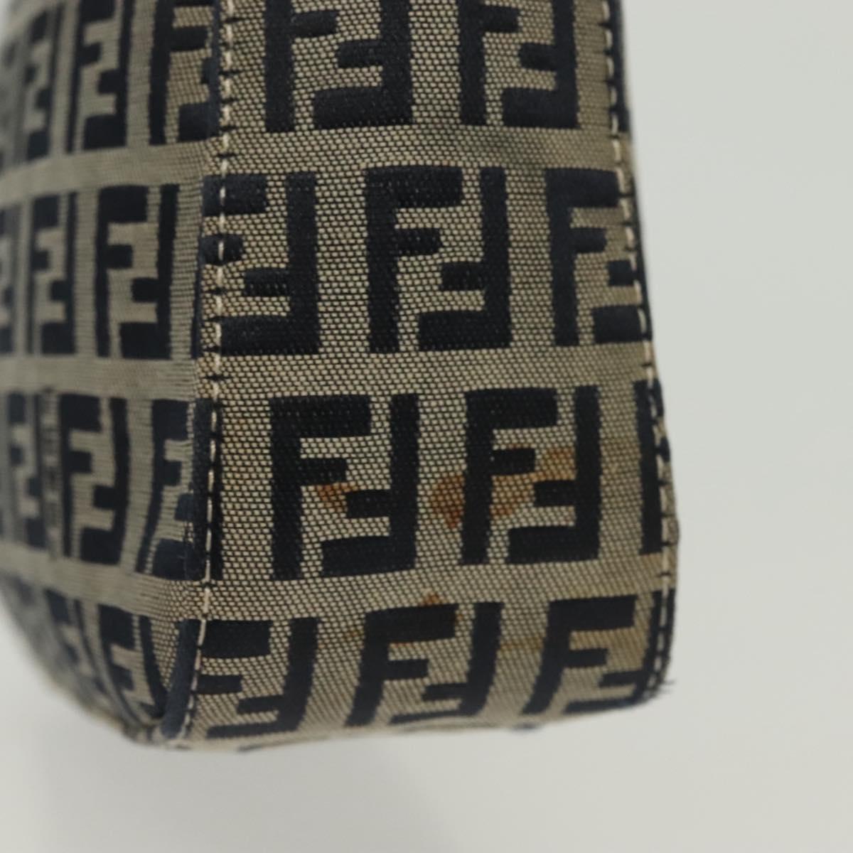 FENDI Zucchino Canvas Mamma Baguette Shoulder Bag Navy Silver Auth 136494