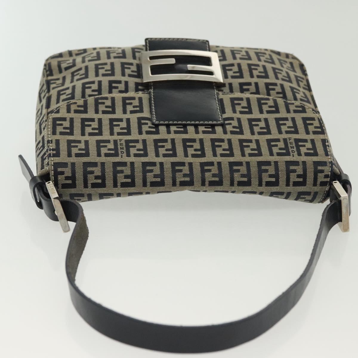 FENDI Zucchino Canvas Mamma Baguette Shoulder Bag Navy Silver Auth 136494